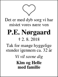 Dødsannoncen for P.E. Nørgaard - SILKEBORG