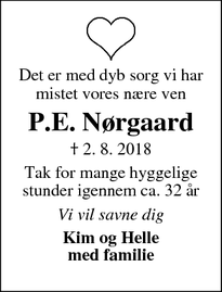 Dødsannoncen for P.E. Nørgaard - SILKEBORG