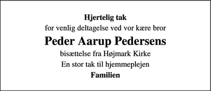 Taksigelsen for Peder Aarup Pedersens - Højmark