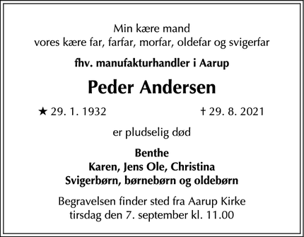 Dødsannoncen for Peder Andersen - Odense
