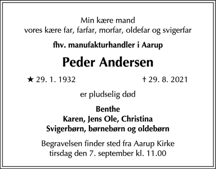 Dødsannoncen for Peder Andersen - Odense