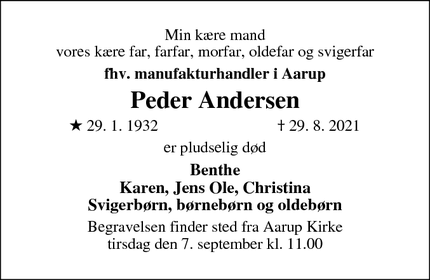 Dødsannoncen for Peder Andersen - Odense