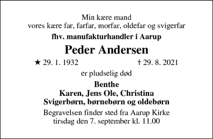 Dødsannoncen for Peder Andersen - Odense