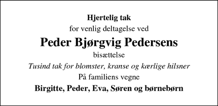 Taksigelsen for Peder Bj&oslash;rgvig Pedersen - Esbjerg