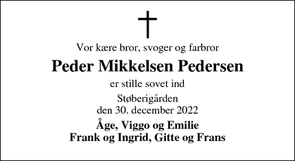 Dødsannoncen for Peder Mikkelsen Pedersen - Vils
