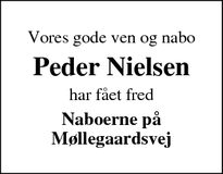 Dødsannoncen for Peder Nielsen - Borris