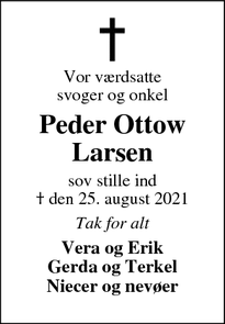 Dødsannoncen for Peder Ottow
Larsen - Skjern