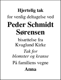 Taksigelsen for Peder Schmidt
Sørensen - Skærbæk