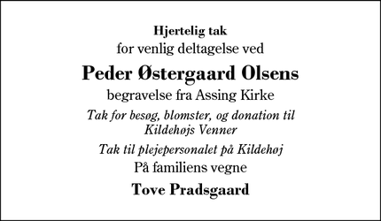Taksigelsen for Peder &Oslash;stergaard Olsen - 7480 vildbjerg