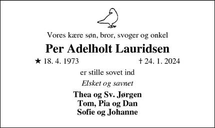 Dødsannoncen for Per Adelholt Lauridsen - Esbjerg