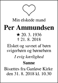 Dødsannoncen for Per Ammundsen - Ganløse