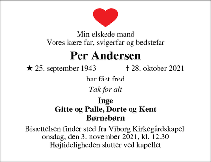 Dødsannoncen for Per Andersen - 8800 Viborg