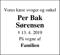 Dødsannoncen for Per Bak Sørensen - Silkeborg
