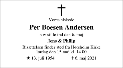 Dødsannoncen for Per Boesen Andersen - Hørsholm