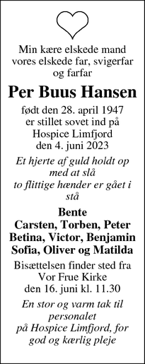 Dødsannoncen for Per Buus Hansen - Skive