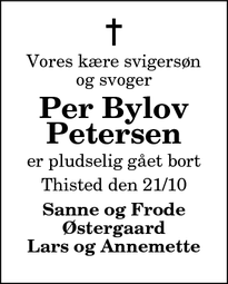 Dødsannoncen for Per Bylov Petersen - ingen