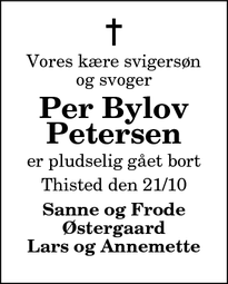 Dødsannoncen for Per Bylov Petersen - ingen