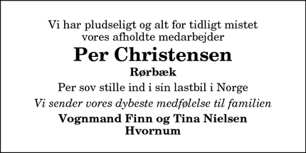 Dødsannoncen for Per Christensen - Rørbæk
