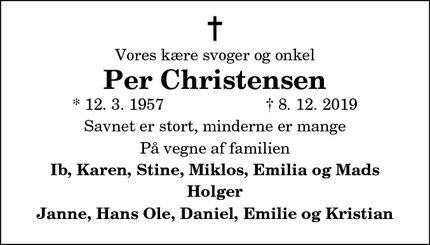 Dødsannoncen for Per Christensen - Hjørring