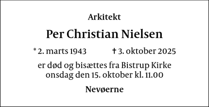 Dødsannoncen for Per Christian Nielsen - Vojens