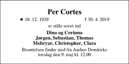 Dødsannoncen for Per Cortes - Marslet