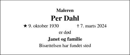 Dødsannoncen for Per Dahl - Ebeltoft