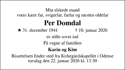 Dødsannoncen for Per Domdal - odense