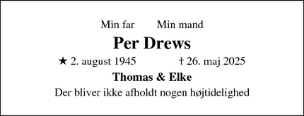 Dødsannoncen for Per Drews - Brøndby