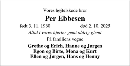 Dødsannoncen for Per Ebbesen - Spøttrup