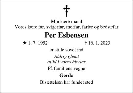 Dødsannoncen for Per Esbensen - Silkeborg