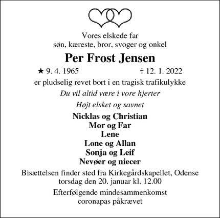 Dødsannoncen for Per Frost Jensen - Thisted