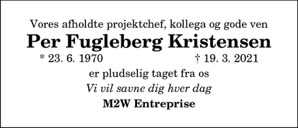 Dødsannoncen for Per Fugleberg Kristensen - Thisted