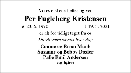 Dødsannoncen for Per Fugleberg Kristensen - Thisted