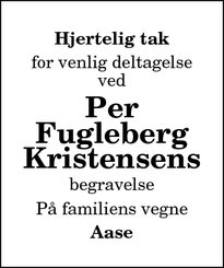 Taksigelsen for Per Fugleberg Kristensens - Thisted