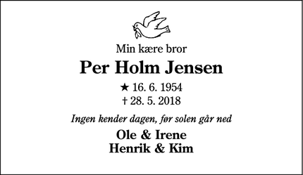 Dødsannoncen for Per Holm Jensen - Gjesing, Danmark