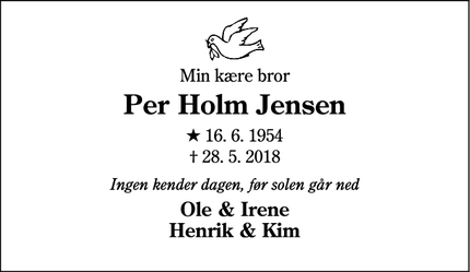 Dødsannoncen for Per Holm Jensen - Gjesing, Danmark