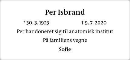 Dødsannoncen for Per Isbrand - Birkerød
