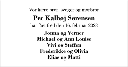 Dødsannoncen for Per Kalhøj Sørensen - herning