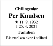 Dødsannoncen for Per Knudsen - Jyllinge
