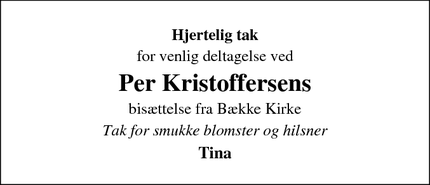 Taksigelsen for Per Kristoffersens - Vejen