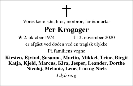 Dødsannoncen for Per Krogager - Ølgod