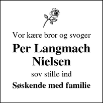 Dødsannoncen for Per Langmach
Nielsen - 6100 Haderslev