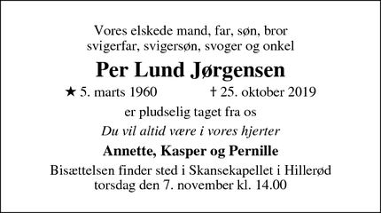 Dødsannoncen for Per Lund Jørgensen - Allerød
