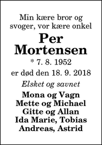 Dødsannoncen for Per
Mortensen - Hedensted