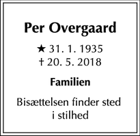Dødsannoncen for Per Overgaard - Risskov