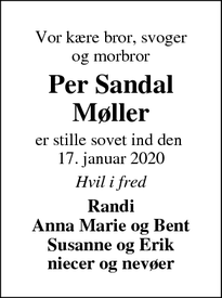 Dødsannoncen for Per Sandal Møller - Ringkøbing