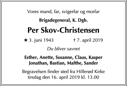 Dødsannoncen for Per Skov-Christensen - Hillerød