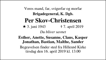Dødsannoncen for Per Skov-Christensen - Hillerød