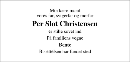 Dødsannoncen for Per Slot Christensen - odense højby