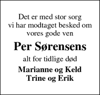 Dødsannoncen for Per Sørensens - Hodsager